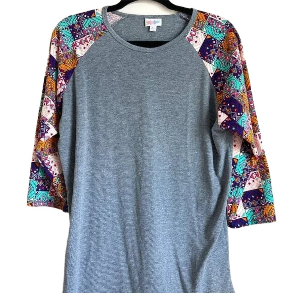 LuLaRoe Patchwork Quilt Baseball Tee sz L